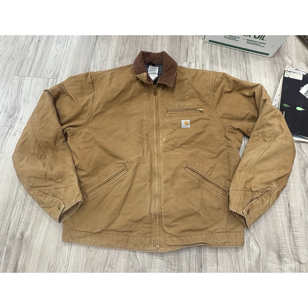 Vintage USA J01 brown Carhartt blanket lined corduroy collar workwear Detroit 46